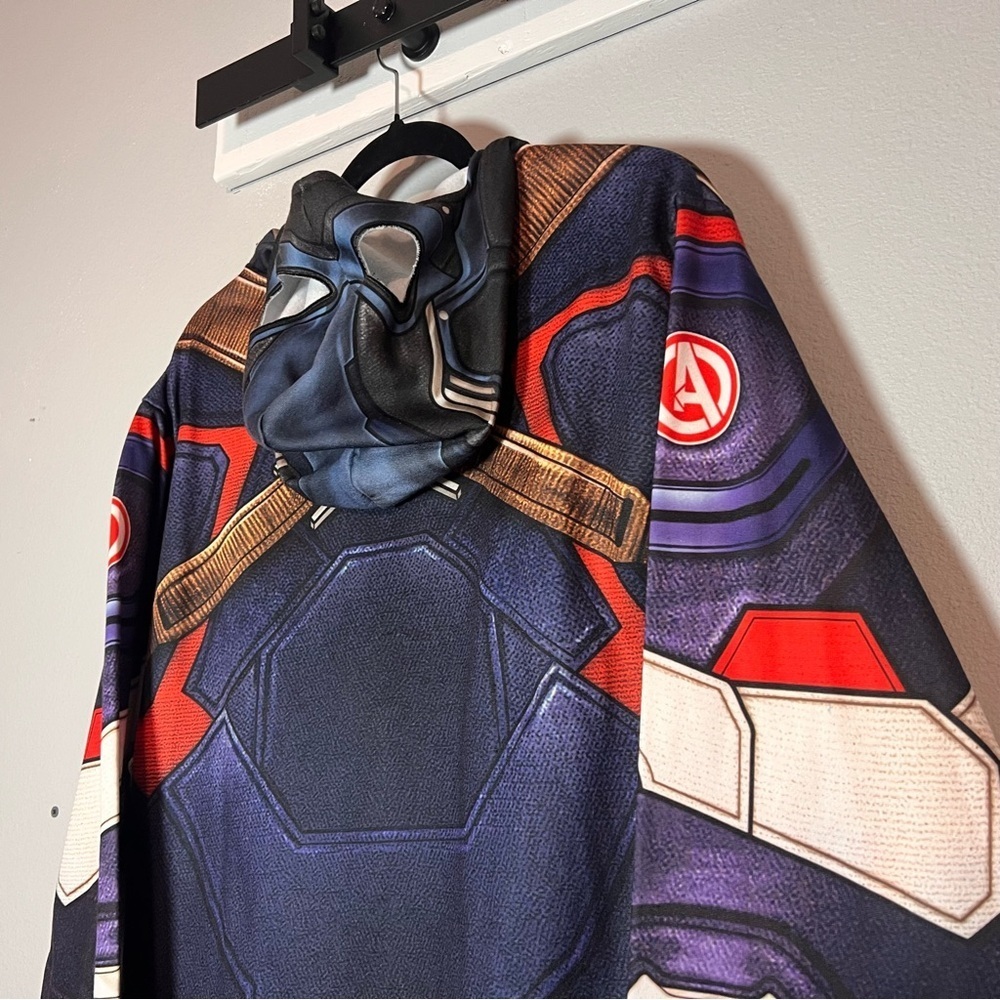Marvel Captain America Full Zip Sweatshirt Jacket Facemask Costume Size Large - Picture 6 of 8